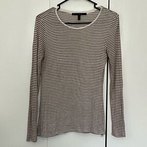 White House Black Market Tan and White Striped Long Sleeve Top